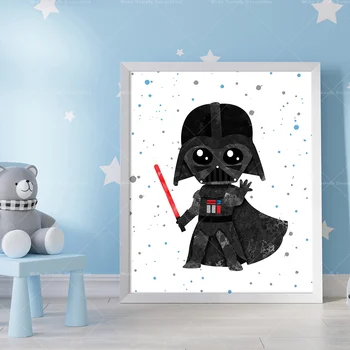 Star Wars Yoda, Darth Vader, Arta De Perete Acuarelă Bumbac Poster De Imprimare Pepinieră Decor Dormitor Pentru Copii Acasă Panza Pictura