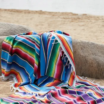 Stil Mexican Beach Blanket Handmade Rainbow Stripe Pătură De Călătorie În Aer Liber Camping, Picnic Mat Boho Stil Etnic Partid De Masă