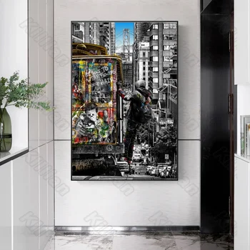 Stil Modern picturi Murale Strada Artistice de Autobuz și Băiatul Frameles Poster Rezidențiale Acasă Decorare Dormitor Camera de zi Panza Pictura