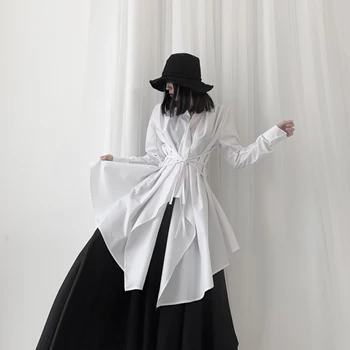 SuperAen coreeană Stil Original de Design de Moda Tricou Femei Neregulate Cămașă Lungă Rochie pentru Femei Guler de Turn-down Topuri