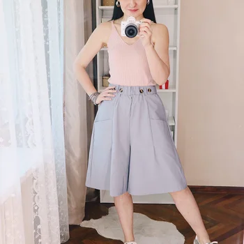 SURMIITRO de Moda de Vară 2021 Stil coreean Largi Picior Codrin Femei Pantaloni scurți de Înaltă Talie Elastic pantaloni Scurți, Fuste de sex Feminin