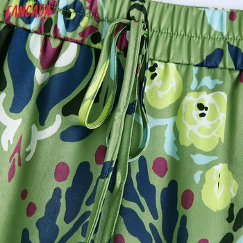 Tangada 2021 Femei Verde Floral Print Pantaloni Lungi Pantaloni Stil Vintage Strethy Talie Doamna Pantaloni Pantalon BE963