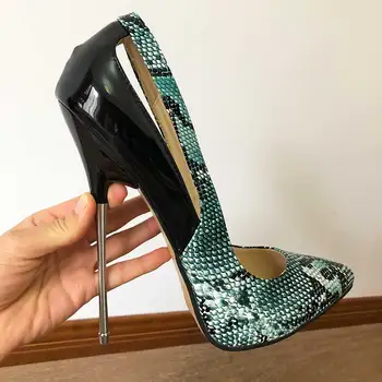 Tikicup Model Sarpe Femei Mozaic 16cm Tocuri Extrem de Înalte Plus Dimensiune 35-46 a Subliniat Toe Tocuri cui de Metal Travestiuri Pantofi