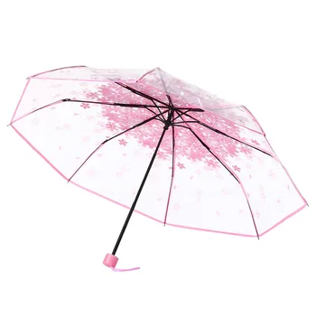 Transparent Umbrele De Soare Pentru A Proteja Împotriva Vântului Și A Ploii Clar Sakura 3 Ori Umbrela Clar Câmpul De Vizibilitate De Uz Casnic Echipament De Ploaie