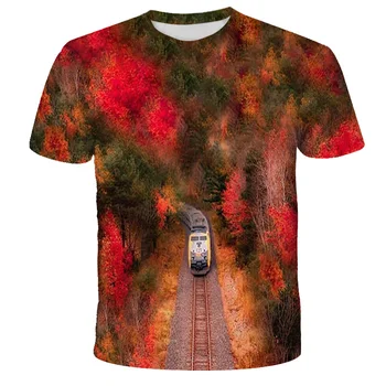 Tren T-shirt de cale Ferată Tricou de Imprimare 3D Fată Băiat Tren cu Aburi tricou Adolescent Imbracaminte de Vara Copii Peisaj imprimare T-shirt 4-14T