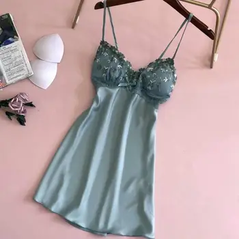V-Neck Cămașă De Noapte Lady Sleepdress Sexy Liber Îmbrăcăminte De Noapte Fără Mâneci Fara Spate Lenjerie Intima Din Satin Vară Acasă Halat