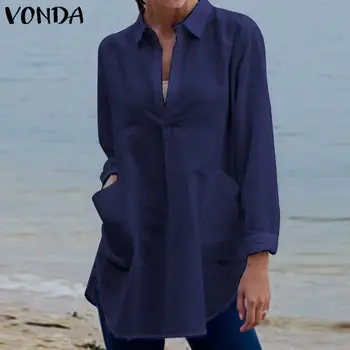 Vara Bluze Femei Bluza Casual, Guler de Turn-down Camasi Office Lady Tricouri VONDA 2021 Feminin OL Tunica Vintage Solid Bluza