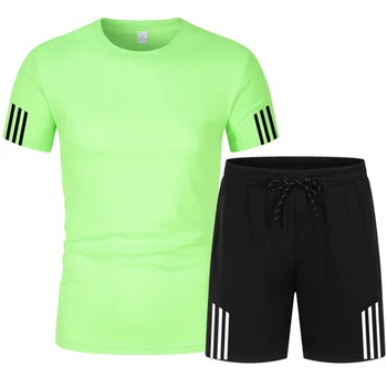 Vara jogger pentru bărbați T-shirt mâneci scurte costum casual sport costum de pantaloni scurți de sport respirabil 2-bucata set costum de bumbac 2021 noi