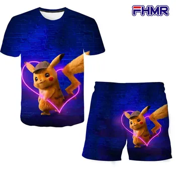Vara pikachu Costume Tricou baieti Fete Seturi Top+shorts 2 buc Seturi Copii Seturi de Îmbrăcăminte 4 5 6 7 8 9 10 11 12 13 14 ani