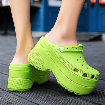 Vara Verde Platforma Sandale cu Toc Non-alunecare Pantofi Pene pentru Femei 10 Cm Crește Moda Grădină Pantofi Plat