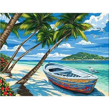 Vedere la mare 5D DIY Diamant Pictura Plaja Copac de nucă de Cocos Mozaic Cruce Cusatura Broderie de Feribot Image Home Decor de Perete de Arta Q17