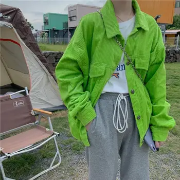 Verde De Catifea Complet Maneca Camasi Jachete De Primăvară Epocă Supradimensionat De Turn-Down Guler Topuri Casual De Primavara Indie Bază Outwear Femei