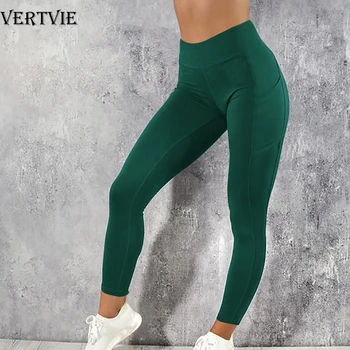 VERTVIE de Rulare Solid Pantaloni cu Talie Înaltă Fitness Yoga Pantaloni Cu Buzunar Colanti Femei Yoga Pantaloni Sport de Antrenament de Formare Jambiere