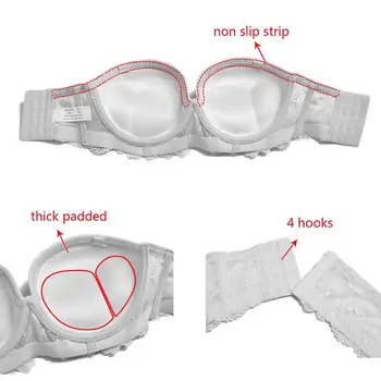 Vgplay Sutien Alb Gros Căptușit Push-Up Sutiene pentru Femei Strapless Multi-mod Convertibile Lenjerie de corp Transparent Curea Lenjerie de Dantelă
