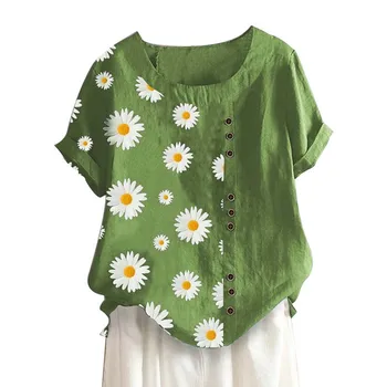 VICABO Femeie T-shirt Bumbac Amestec Floral Butonul de Epocă tricou de Vara Plus Dimensiunea Femei Top cu Maneci Scurte t Shirt pentru Femei