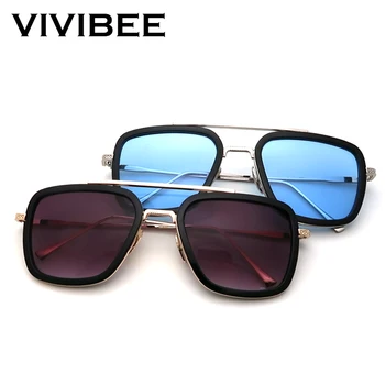 VIVIBEE 2021 Pătrat Bărbați Edith ochelari de Soare Vintage Tony Stark Cadru Metalic Argintiu Albastru Lentile de Ochelari pentru Femei de Moda Steampunk Ochelari