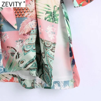 Zevity Femei Vintage Pânză Patchwork Print Eșarfe Kimono-Halat Bluza Feminin Side Split Cămăși Cardigane Chic Blusas Topuri LS9400