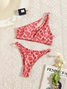 ZTVitality Leopard Bikini Sexy Împinge În Sus Bikini 2021 Vânzare Fierbinte Sutien Un Umar Gol Afară De Costume De Baie Femei Costume De Baie Femei