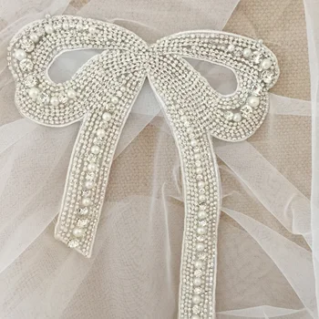 1 Bucată 3D Stras Pearl Margele Arc Haute Couture Aplicatiile de Fier pe Motivul Dantelă Patch-uri Papion Floare Gril Rochie de Mireasa Sash Belt