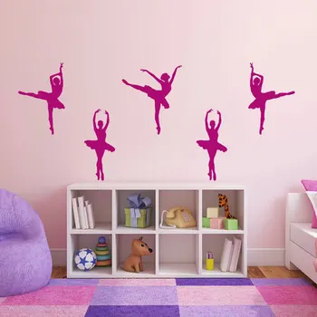 1 set de 5 balerine autocolante de perete Balerina decalcomanii de vinil acasă decorare dormitor fete living studio de dans picturi murale