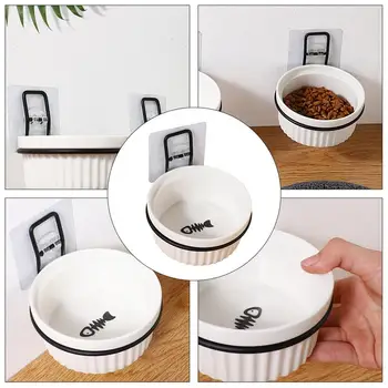 1 Set Montat Pe Perete Cat Food Container Pet Ceramice Câine Alimentator Agățat De Companie Castron