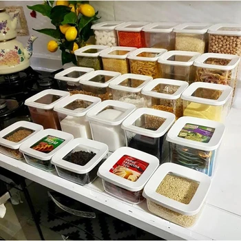 12 BUC Bucătărie Alimentare Cutie de Depozitare Container Set Organizator Pătrat Vacuum Capac Ermetic Borcanele Cămară Tăiței Leguminoase Cereale, Orez, Paste
