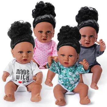 12 inch Manual Renăscut Baby Dolls 30cm Silicon Full Body Piele Neagră Realiste Parul Cret Renăscut Fata Papusa pentru Copii Cadouri de Ziua
