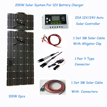 12V Panou Solar Kituri Complete de Sistem Fotovoltaic 100W, 200W Pentru Acasă Barca, Camping RV Casa Taxa de Putere