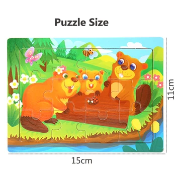 15*11cm 12buc Puzzle din Lemn pentru Copii Jucarii Educative Desene animate de Animale/Trafic 3dD Puzzle din Lemn Puzzle Jucării Pentru Copii Cadouri