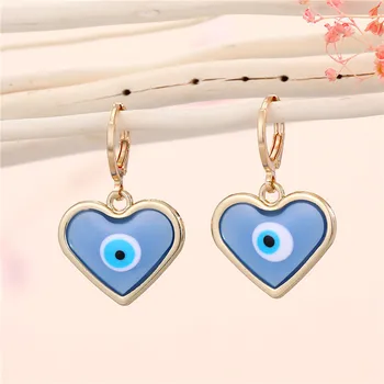 1Pair Metal Emailat turc deochi Inima Hoop Cercei Pentru Femei Drăguț Albastru Simplu Norocos Ochi Geometrice Ureche Stud Bijuterii E618