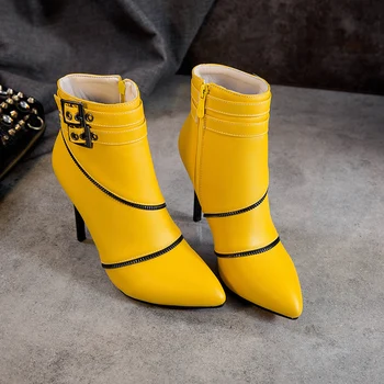 2019 Noua Moda Toamna iarna Ghete Femei subliniat de la picior Toc Subțire catarama decor Cizme pentru femei Cizme pentru femei de Mari Dimensiuni 46