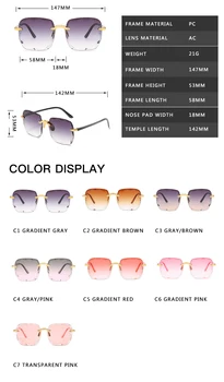 2020 Pătrat fără ramă de ochelari de Soare pentru Femei Brand de Lux de Designer de Vară Roșu Ochelari Moda ochelari de Soare Pentru Barbati UV400 Nuante Oculos