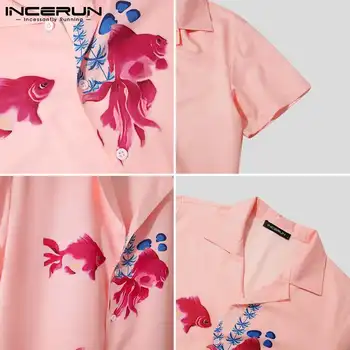 2021 Bărbați Cămașă Hawaiană Imprimare Respirabil Rever Maneca Scurta Bluze Casual Streetwear Vara Camisas Bărbați Îmbrăcăminte S-3XL INCERUN