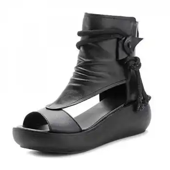 2021 Femei Vara Sandale Mijlocul Tocuri Pene Pantofi Doamnelor de Epocă PU Piele Plus Dimensiune Sandalia