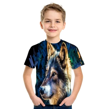 2021 Liber de Vară pentru Băieți și Fete Hip Hop tricou Slim Wolf 3d de Imprimare cu Maneci Scurte pentru Copii T-shirt Topuri Topuri