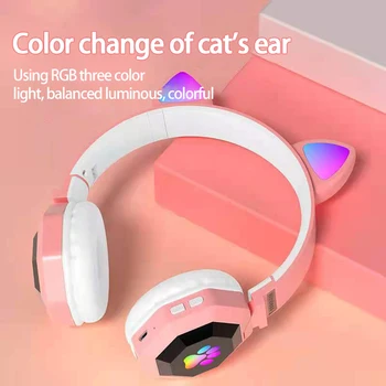 2021 Nou CONDUS de Pisică Ureche Cap-montat set cu Cască Bluetooth Wireless Drăguț Luminos Urechi de Pisică Muzică Joc de Sport Suport TF Card de 3.5 mm Plug