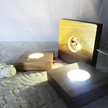 2021 Nou Manual de Lemn Pătrat de Lumină LED de Bază Lampă de Noapte Stand de Bază de Rășină de Artă Dispaly