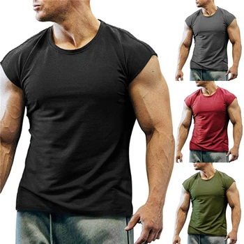 2021 Nou Musculare Barbati Tricou Fitness T-shirt Mens O de Gât Omul Negru T-shirt Pentru bărbați Tricou S-2XL 4 Culori
