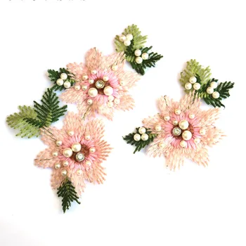 3pcs/set roz de flori de Patch-uri pentru Haine cu margele perla Broderie Parche aplicatii florale pentru îmbrăcăminte Decor Insigna