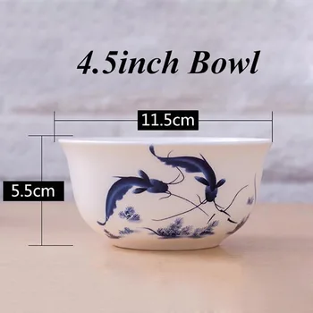 4.5 inch Creative Model Pește Bone china Art Bol Mic de Orez Boluri de Porțelan Albastru și Alb Supa Ramen Bol Chinezesc Tacamuri