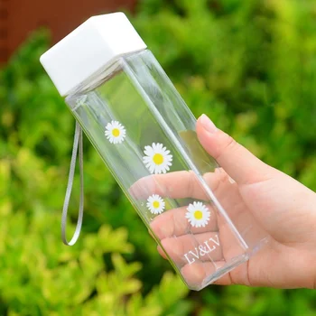 500ml Drăguț Mic Daisy Sticle de Apa din Plastic BPA Free Creative Mată Sticlă de Apă Portabil cu Coarda de Călătorie Ceai Sticla de Apa