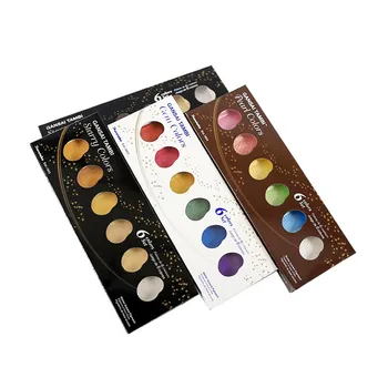 6 Culori/cutie Profesionale Solide Vopsele Acuarelă Seria Gold/perlate de Culoare Portabil Solid Arta Pictura Vopsele Acuarelă