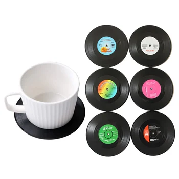 6PCS Colorate Coaster Negru Retro disc de Vinil Disc roller-Coastere Pad Cupa Mat Non-Alunecare rezistent la Căldură Fierbinte Băutură Titularul Decor Acasă