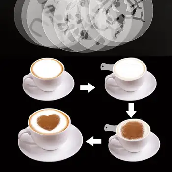 8pcs/lot Latte mucegai Cafea Mucegai de Desen de Imprimare Model Stencil Zahar Pudra Instrumente de Cafea Șabloane Instrumente de Bucatarie Dropshipping