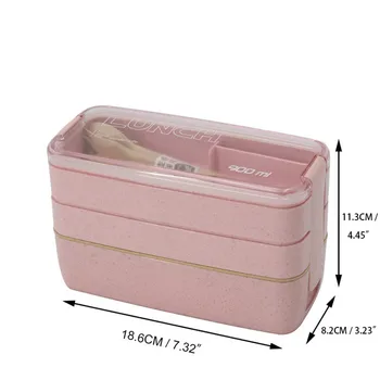 900ml 3 Straturi de Prânz Cutie Bento Container pentru Alimente Eco-Friendly Paie de Grâu Material Microunde, Vesela Lunchbox 2020 Nou Vip