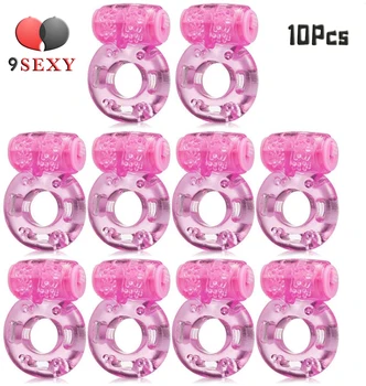 9SEXY de Unică folosință Vibrator Cock Ring - SEXY SCLAV Inel Penis cu Stimulator Clitoris (Pachet de 10, Roz, Fluture)