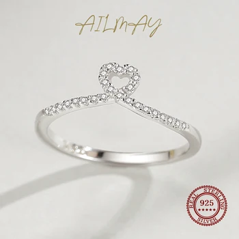 Ailmay Real Argint 925 Inimi care pot fi Stivuite Inele Simple de Moda Pentru Femei, Fete Anti-alergie Bijuterii Fine Cadouri