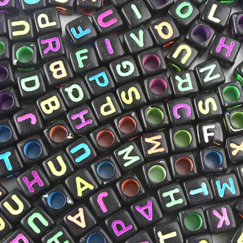 Amestecat 26 Colorate Scrisoare Margele Acrilice Plat Alfabetul Cub Negru, Liber De Distanțare Pentru A Face Bijuterii Handmade, Diy Brățară Colier