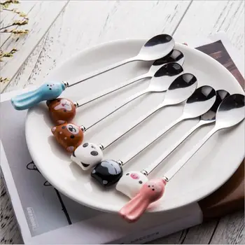 Animale de Desene animate drăguț pisica iepure panda lingura de cafea Amestecand cu Lingura Copii Supa Linguri de Cafea Lingura Cină
