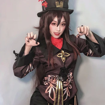 Anime! Genshin Impact Hutao Costum Joc Hu Tao Frumoasă Uniformă Cosplay Costum De Halloween Petrecere De Carnaval Costum Pentru Femei